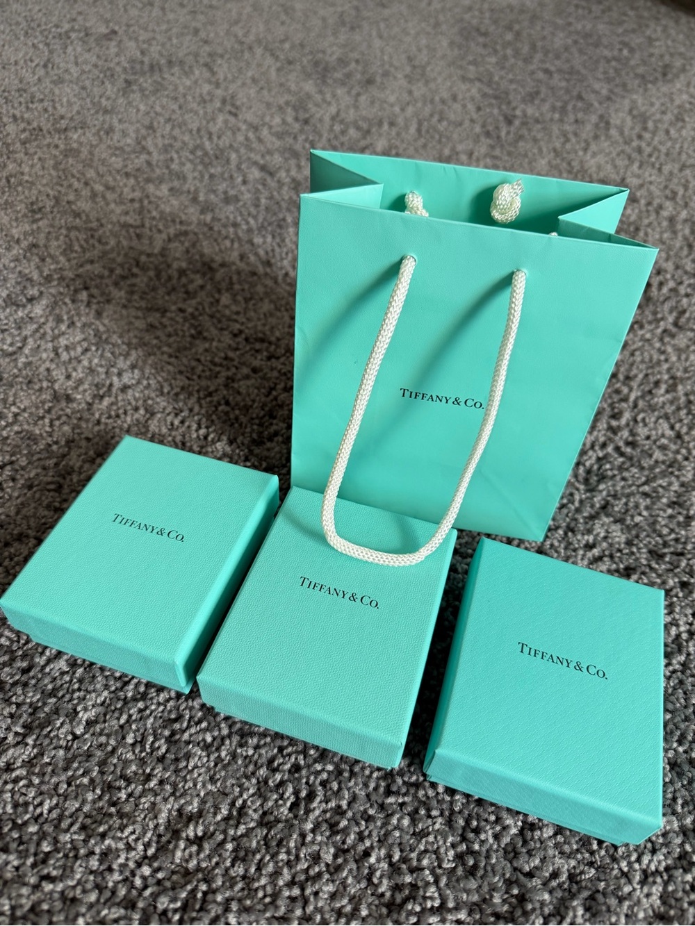 Tiffany & Co. Jewelry Gift Boxes & Shopping Bag Set of 4 Authentic Packaging